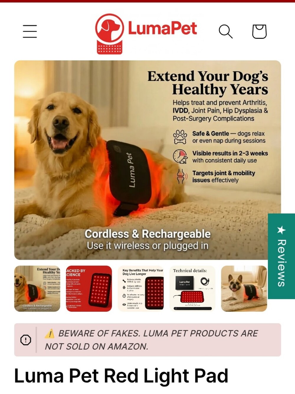 Luma pet Red Light Therapy Pad for Dogs